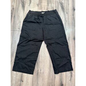 Eileen Fisher Black Linen Blend Cropped Pants Womens L with Drawstring Waist & F